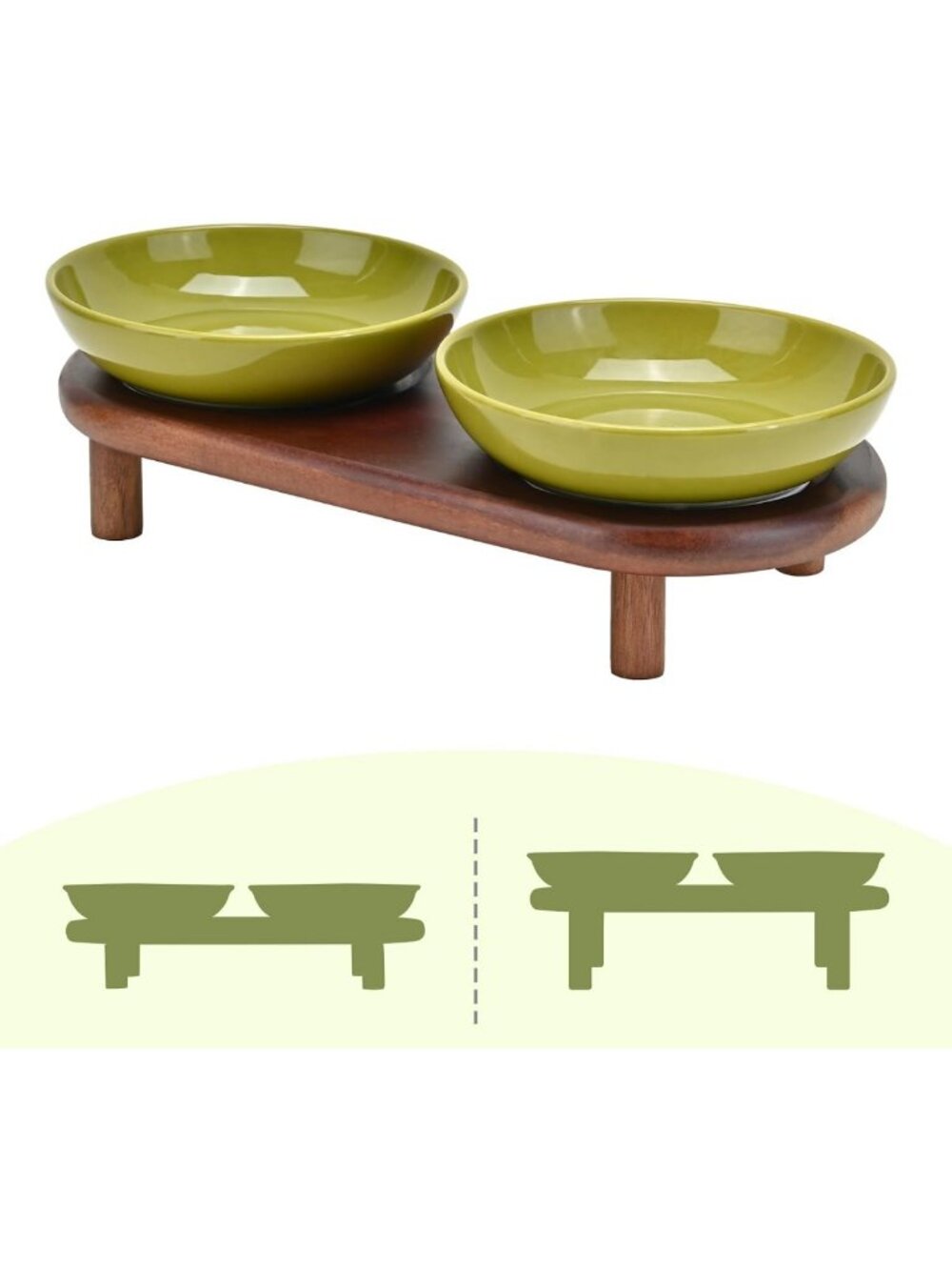 Elevated Extra Wide Ceramic Cat Bowl with Acacia Wood Stand - Whisker Friendly